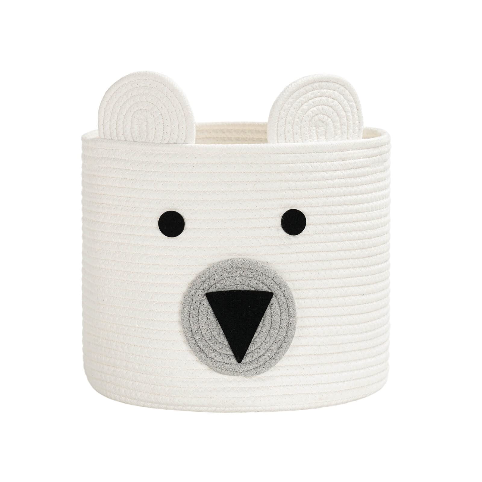 CherryNow Bear Basket, Cotton Rope Basket, Woven Laundry Hamper, Toy Storage Bin for Kids, Clothes in Bedroom, Baby Nursery & Living Room, 10'' (H) x 12'' (D) White