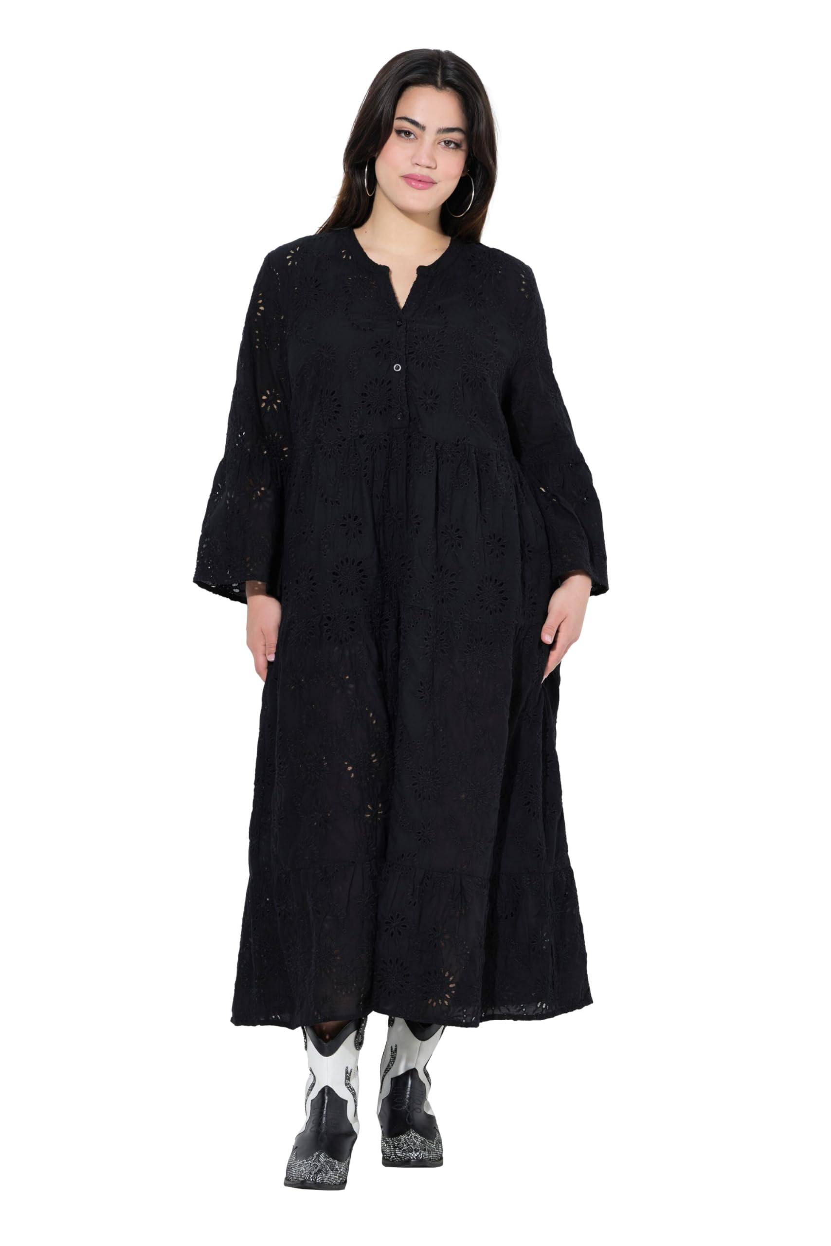 Angel of Style Damen große Größen Übergrößen Plus Size Midikleid, A-Linie, Lochstickerei, Volants 838539