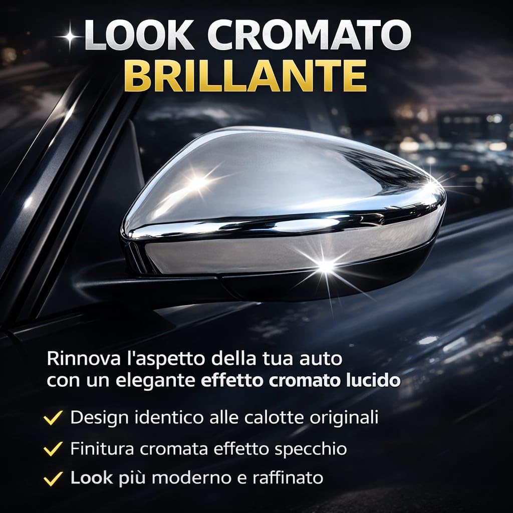 Coppia Calotte Specchio Cromate Retrovisore Compatibile con Fiat 500X 2014-2025 Nuove Coprispecchi Argento Lucido Eleganti