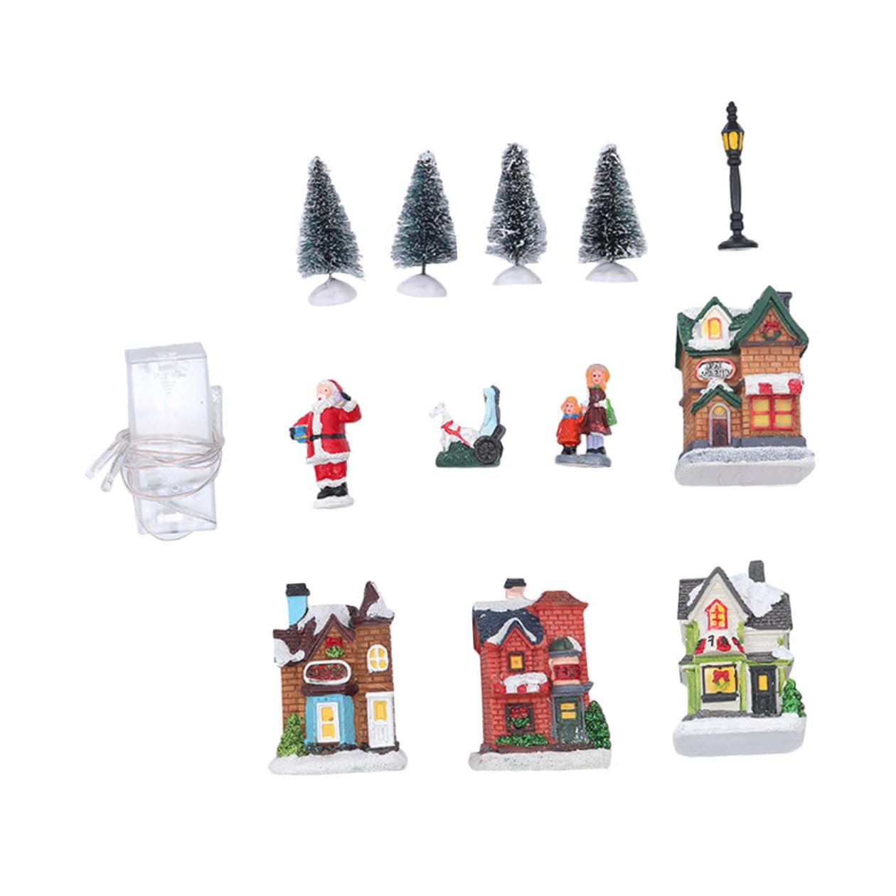 Casas luminosas de resina Veemoon decoradas con luces LED para Navidad pack de 10 unidades 1
