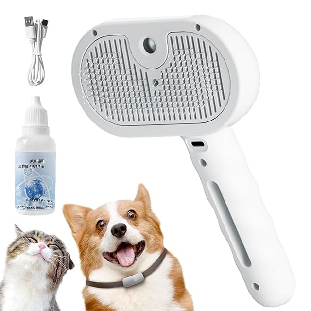 Pet Grooming Brush, Steam Brush for Dogs, Pet Spray Hair Removal Comb, Grooming Vapor Comb (White)