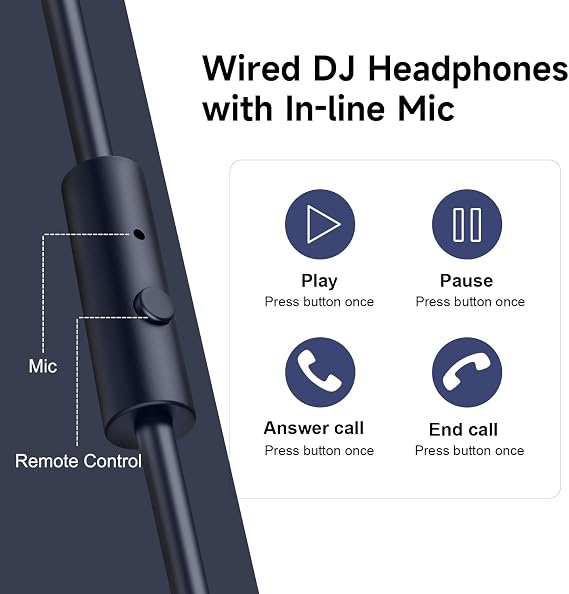 OneOdio Over Ear Headphone Studio Wired Bass Headsets with 50mm Driver, Foldable Lightweight Headphones with Shareport and Mic for DJ Recording Monitoring Mixing Podcast Guitar PC TV (Night Blue)