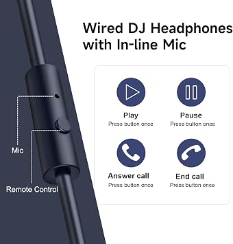OneOdio Over Ear Headphone Studio Wired Bass Headsets with 50mm Driver, Foldable Lightweight Headphones with Shareport and Mic for DJ Recording Monitoring Mixing Podcast Guitar PC TV (Night Blue)
