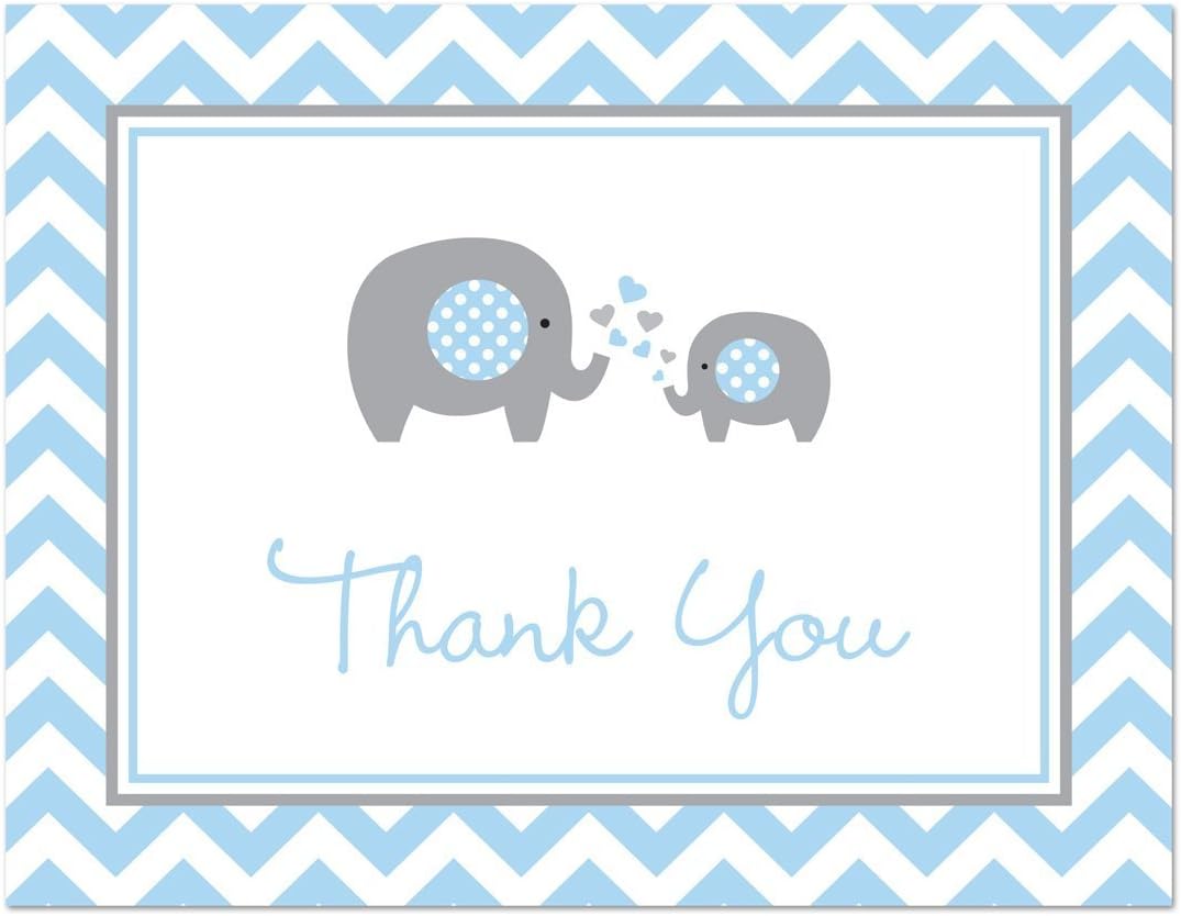 MyExpression.com 50 Cnt Grey Blue Chevron Elephant Baby Shower Thank You Cards