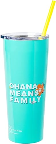 Miniatura 2 de Silver Buffalo Lilo and Stitch Ohana Means Family Pineapple - Vaso de acero inoxidable de doble pared de 22 onzas con popote