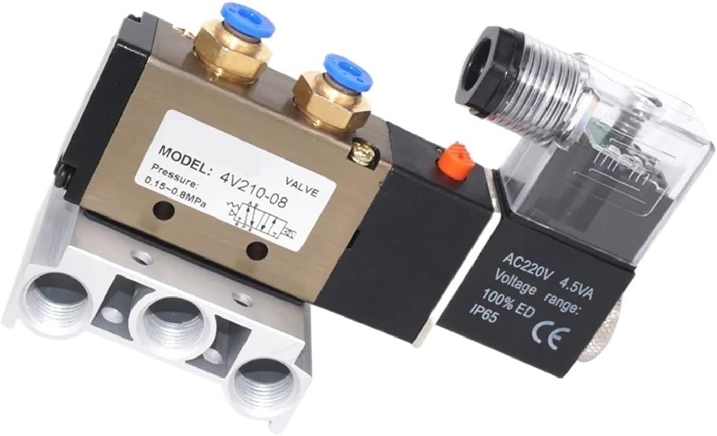 4V210-08 DC12V 24V AC110V 220V 380V 2 Positions 5 Way Quadruple Solenoid Valve Aluminum Base Fitting Mufflers Set 1-10 Stations(9 Stations,AC110V)