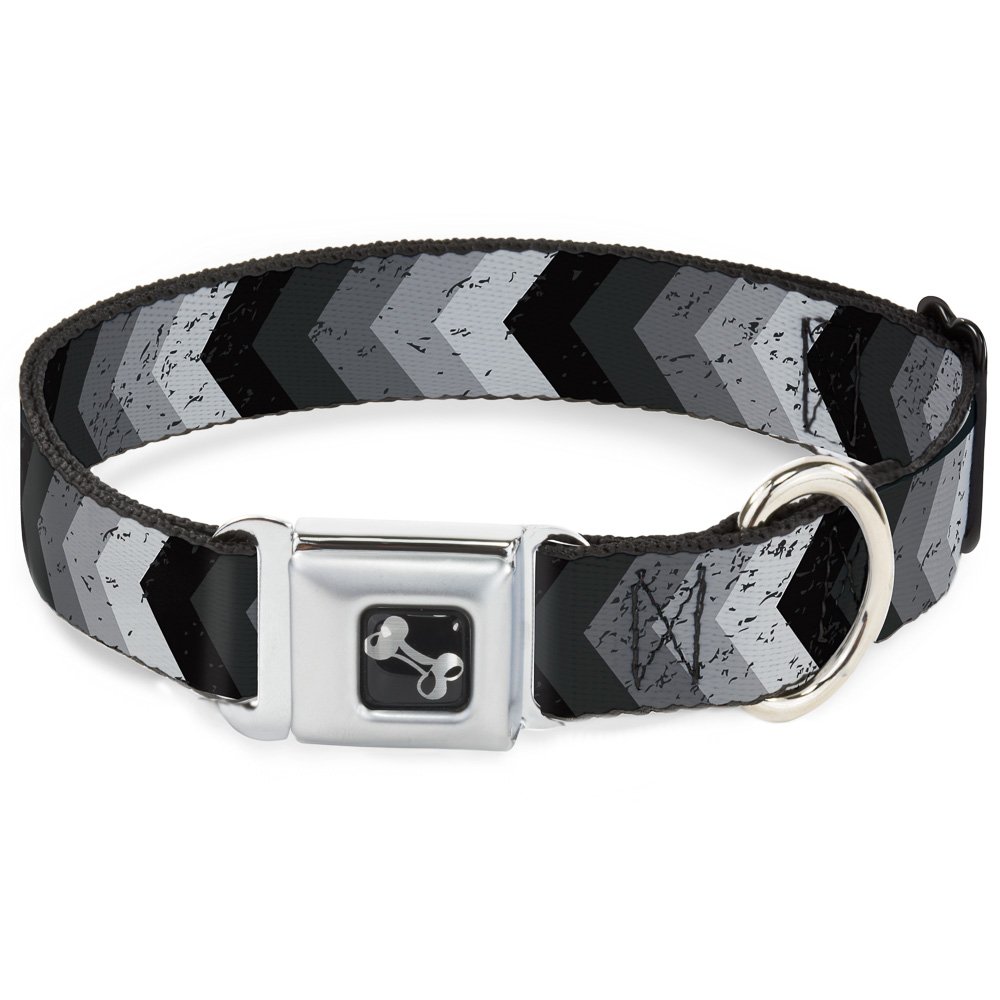 Collier de chien os chevrons noir gris petit chien réglable 9-38,1 cm