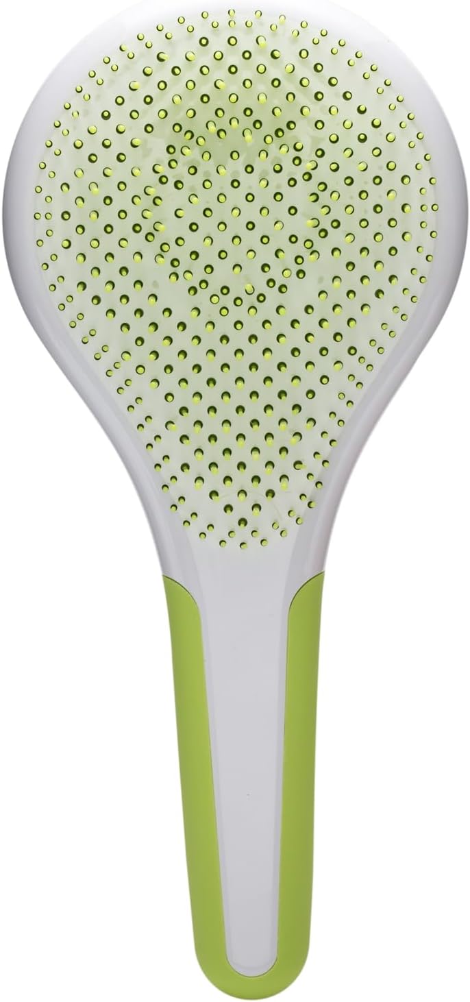 Wet and Dry Hair Detangler - Soft Bristles Hair Brush - Anti-Slip Handle for Healthy, Shiny - Regular Hair - Green-White - 1 pc