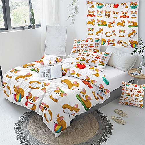 Wwzz Kids Bedding Set Cute Puppy Pattern 3D Printed Duvet Cover Set With 2 Pillowcase 3-Piece Bedding Set, Soft Microfiber,Au King #TOP2