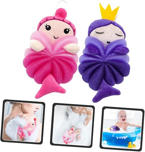 Mermaid Baby Bath Sponge & Shower Pouf - 2 Pack(1 Count (Pack of 1))