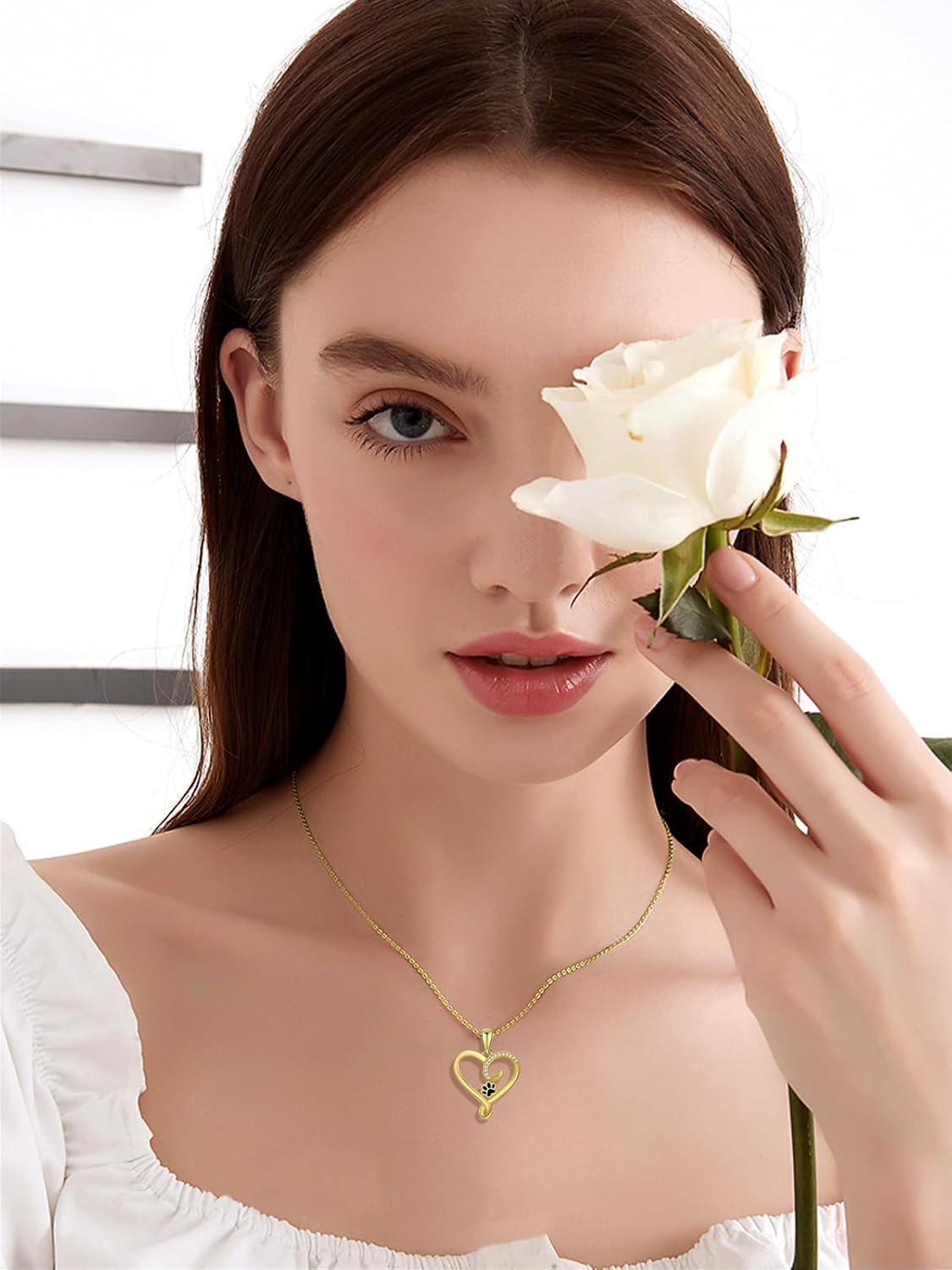14K Solid Gold Heart Pendant Necklace for Women, Real Gold Dog Cat Paw Print Necklace Jewelry Animal Cat Lover Birthday Christmas Gifts for Her Mom Grandma, 16+2 Inch