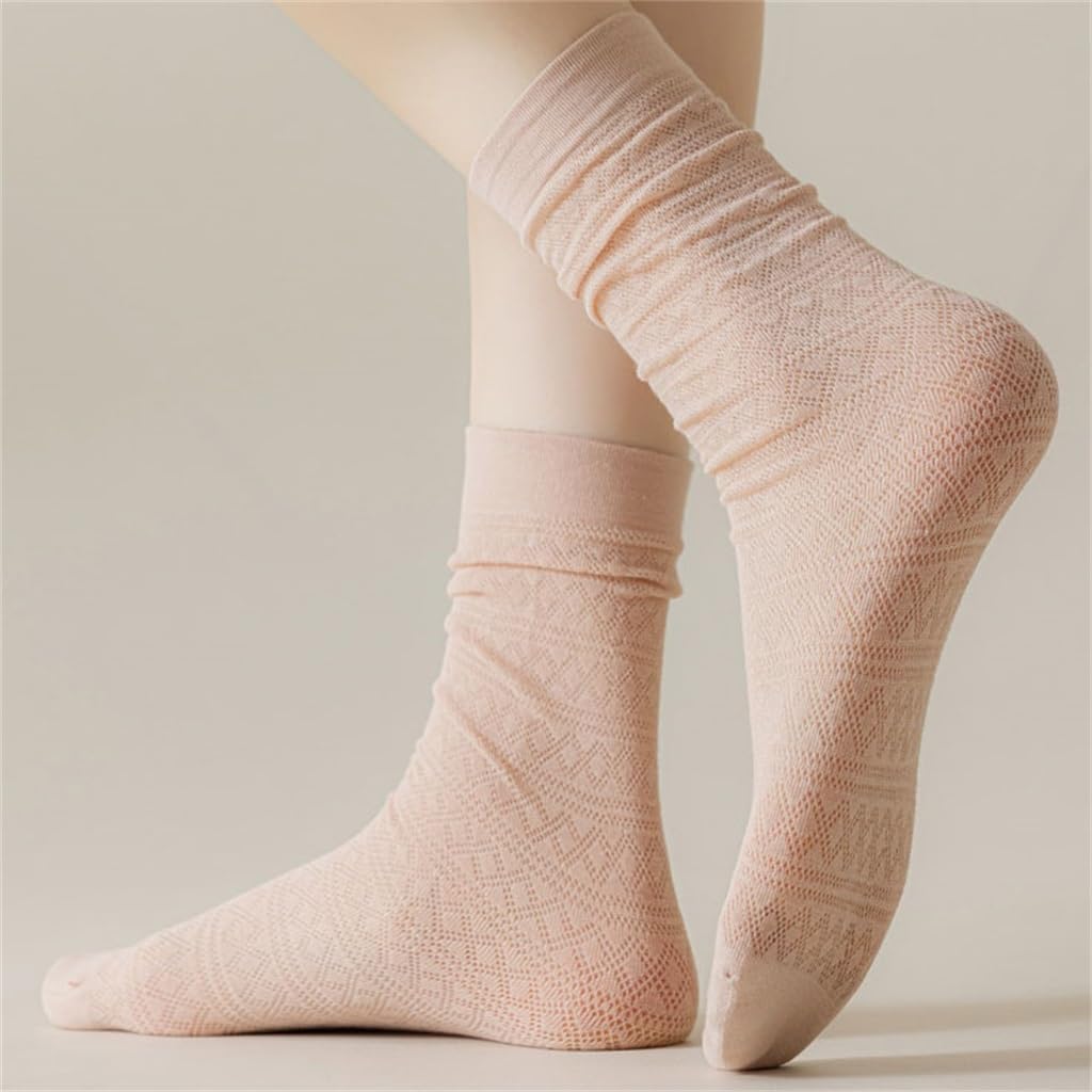 JSEIAJB Socks for Women Pile up Socks Mesh Sweat Absorbing Cotton Socks Middle Tube