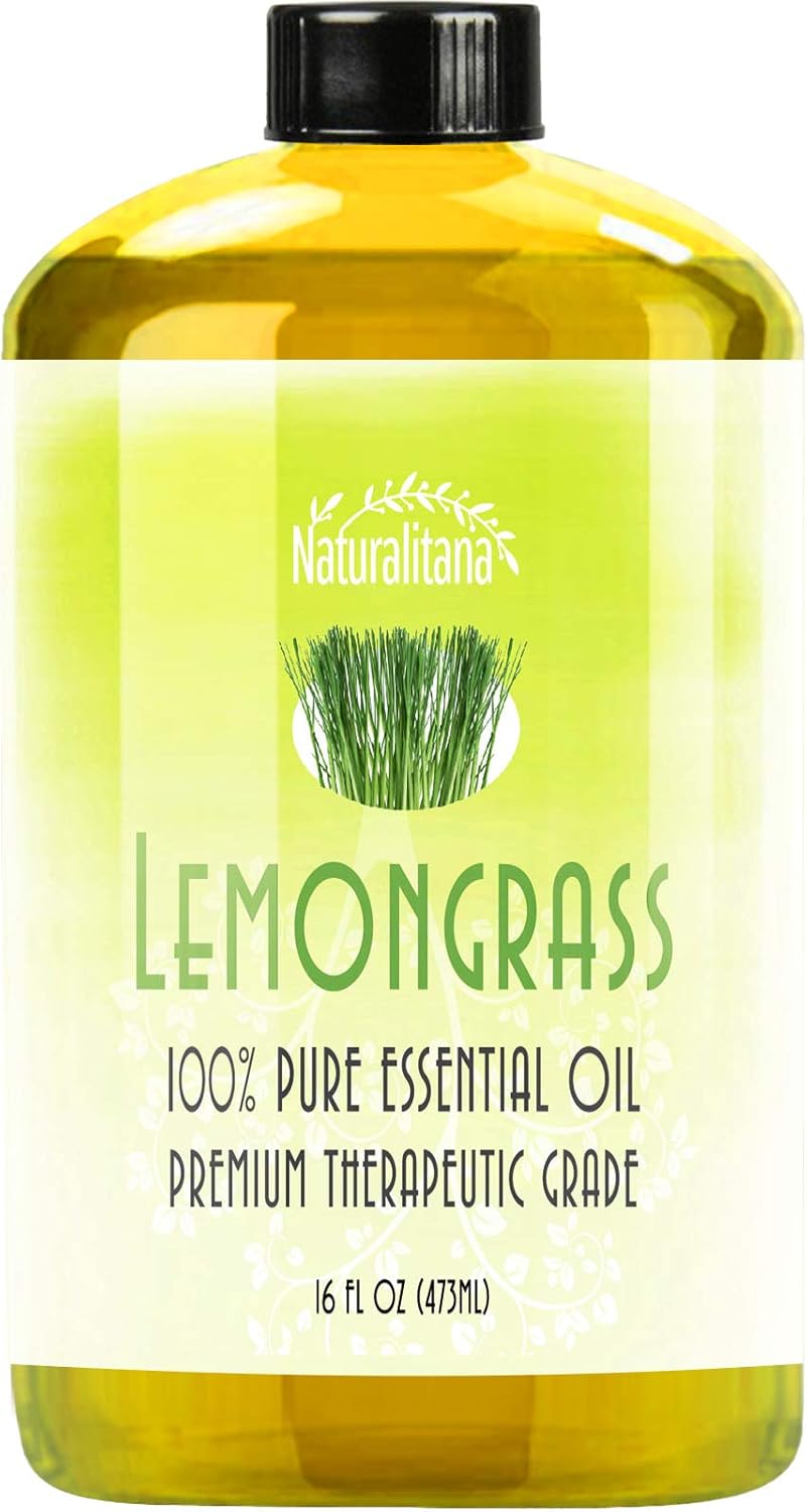 Naturalitana Lemongrass Essential Oil 16 Fl Oz (Pack of 1) Large Bottle for Aromatherapy Diffusers Candles and DIY Crafts