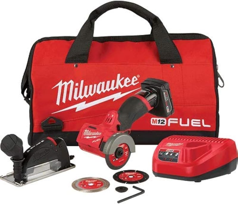 M12 FUEL 3" Compact Cut Off Tool Kit - 24V, 4Ah, 4A, 1.5E+3 RPM, 3" Max. Chuck Size, Black/Red