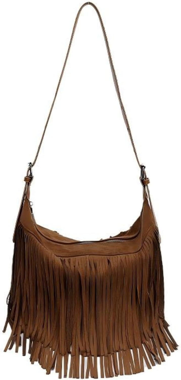 Women Vintage Suede Fringe Hobo Bag Tote Shoulder Bag Crossbody Bag and Hippie Western Cowgirl Purse Shoulder Bag