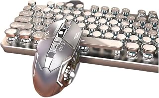 [AZIEBAY] メカニカルゲーミングキーボードとマウスセット | ヴィンテージスチームパンク＆ヴィンテージタイプライターデザイン | 10 | 操作しやすいLEDバックライト | 有線USB接続、メタルプレート＆丸型キー