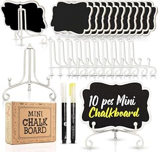 Mini Chalkboard Signs for Food Labels for Party Buffet, Small Place Cards or Name Tags with Iron Stand for Chafing Dish, Mimosa Bar Supplies, Wedding Chalk Board Sign with 2 Pens, 10 Pack White