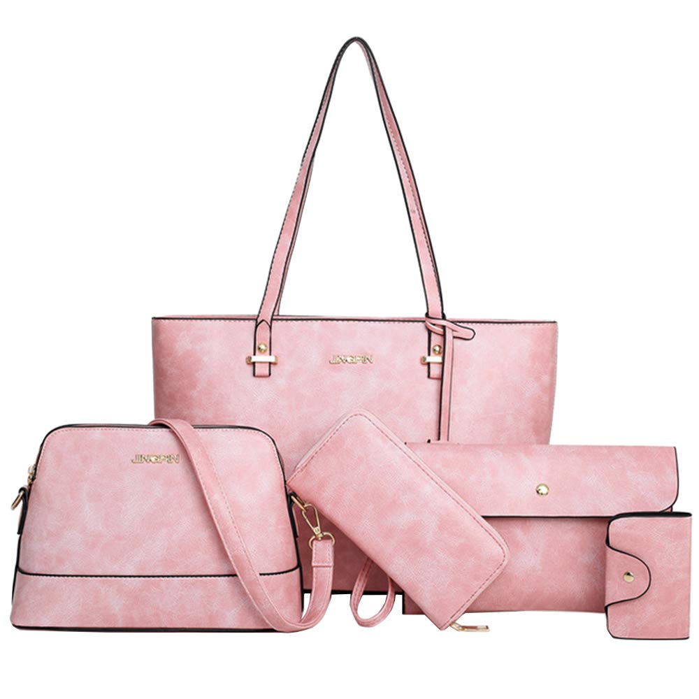 Juego de 5 bolsos de mano de piel sintética para mujer, color Rosa, talla Talla única