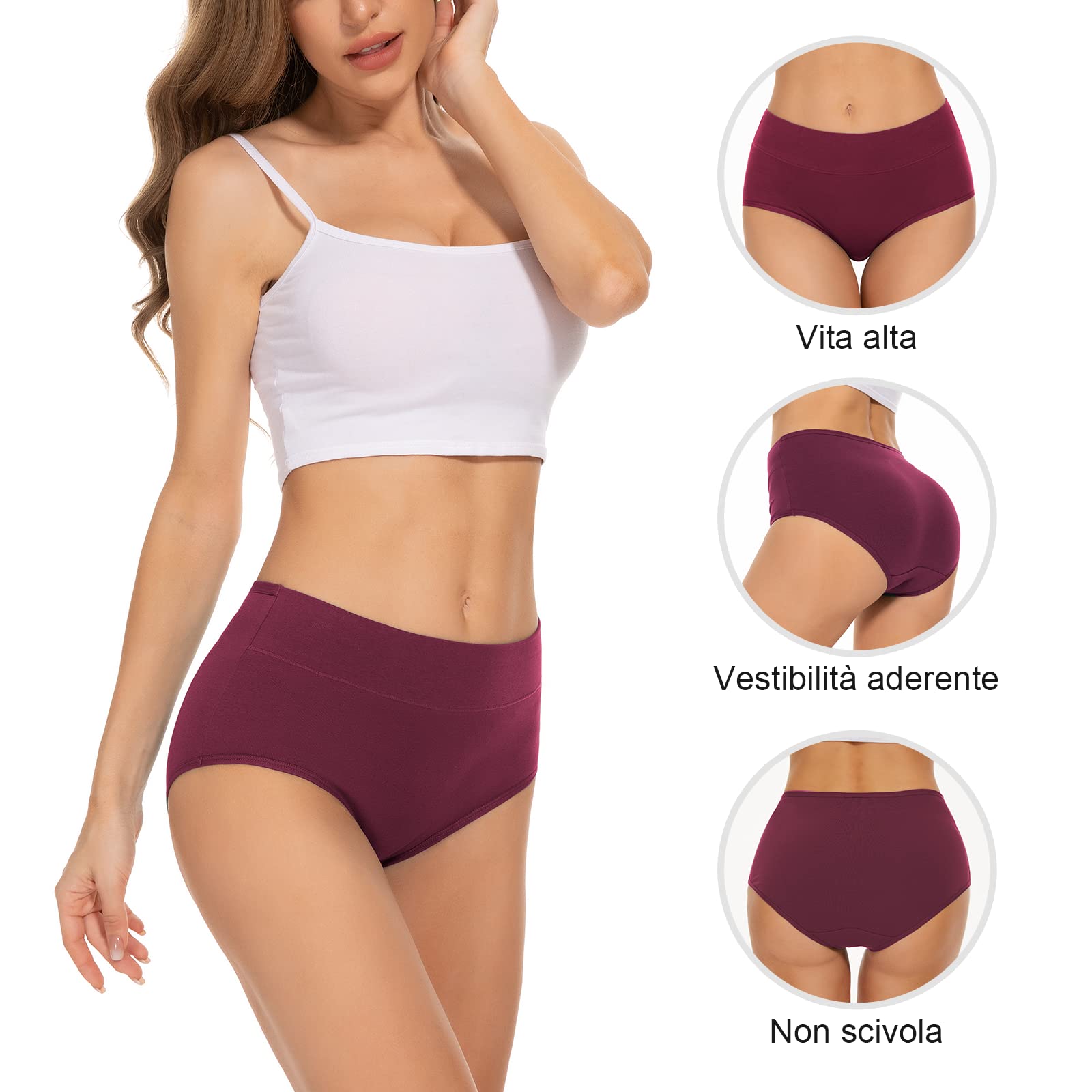 TANSTC Mutande Slip Donna Cotone Vita Alta Culotte Donna Comode Elasticizzato Sexy Intimo, Pacco da 5
