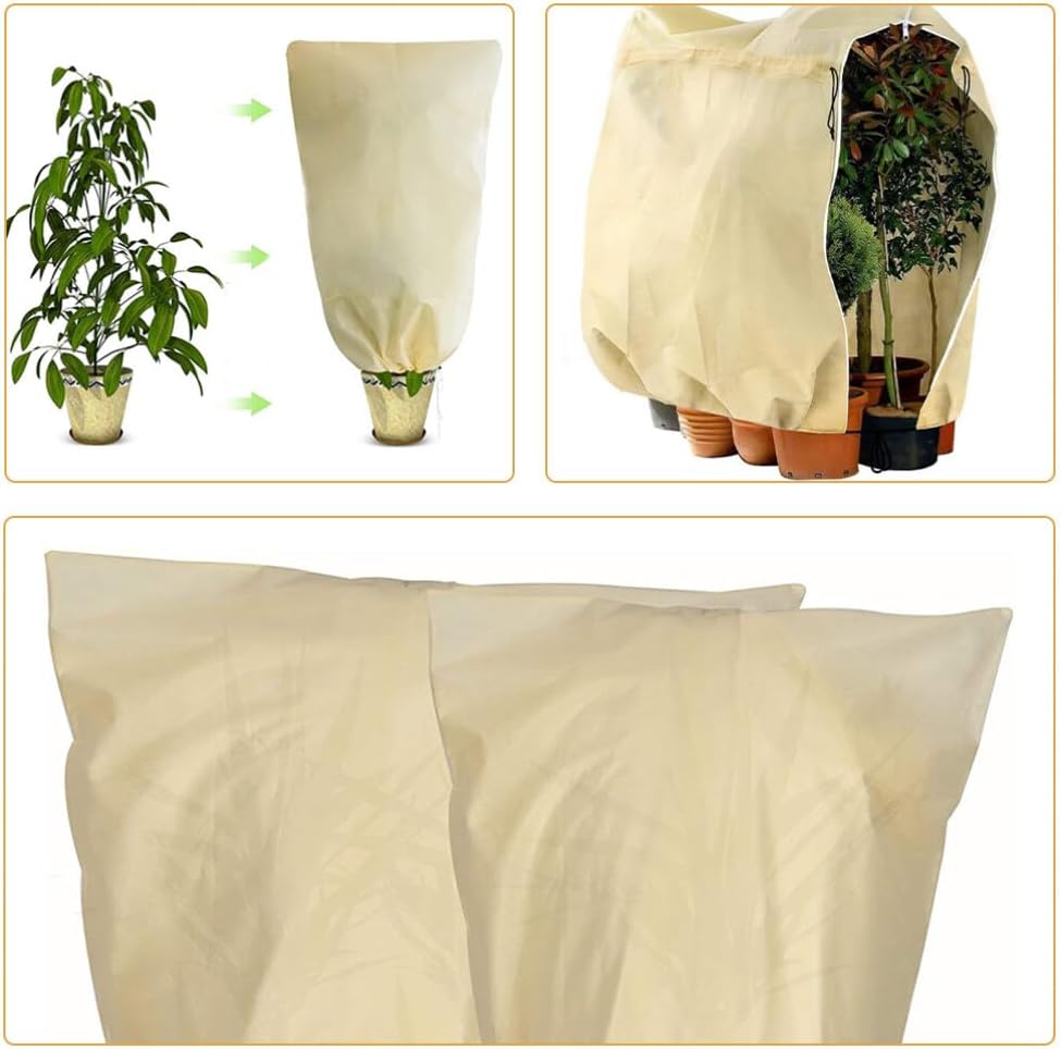 Sosoport Winter Drawstring Plant Covers Freeze Protection with Zipper Frost Blankets Outdoor Fruit Tree Potted Plants Frost Cloth Shrub Covers Warm Plant Protection Cover Bag
