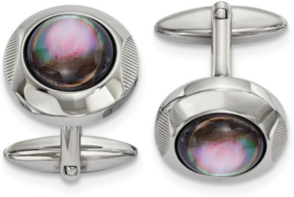 Stainless Steel Mother of Pearl Round Cuff Links, 26.1MMX19.24MM