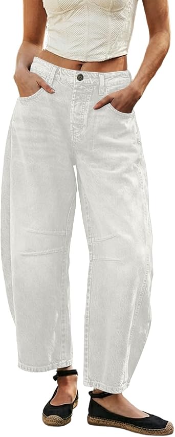 Womens Barrel Jeans Wide Leg Y2K Streetwear Denim Pants Hip Hop Vintage Baggy Jeans High Waisted Cropped Pants