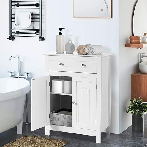 Miniatura 2 de GLACER Armario de madera con puertas dobles con cajón grande y estante ajustable, perfecto para baño y sala de estar, 23.5 x 12 x 31.5 pulgadas