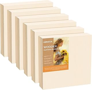 HANSILK Wood Art Boards - 6x6 Wood Canvas Panels Kit for Acrylic Pouring, Oil & Acrylic Painting, DIY Crafts - Premium Unfinished Wood Canvas Boards -6 Pack Studio Boards for Artists & Hobbyists