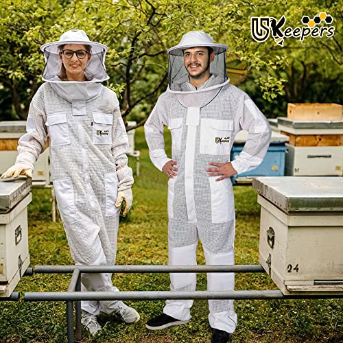 USKEEPERS 3-Layer Ultra Ventilated Bee Suit for Men & Women – Premium Beekeeping Suit with Bee Gloves & Two Detachable Beekeeping Veils (White XL) by USKEEPERS - Image 5