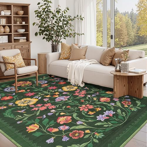 Washable Rug 8x10 Area Rugs for Living Room, Protea Floral