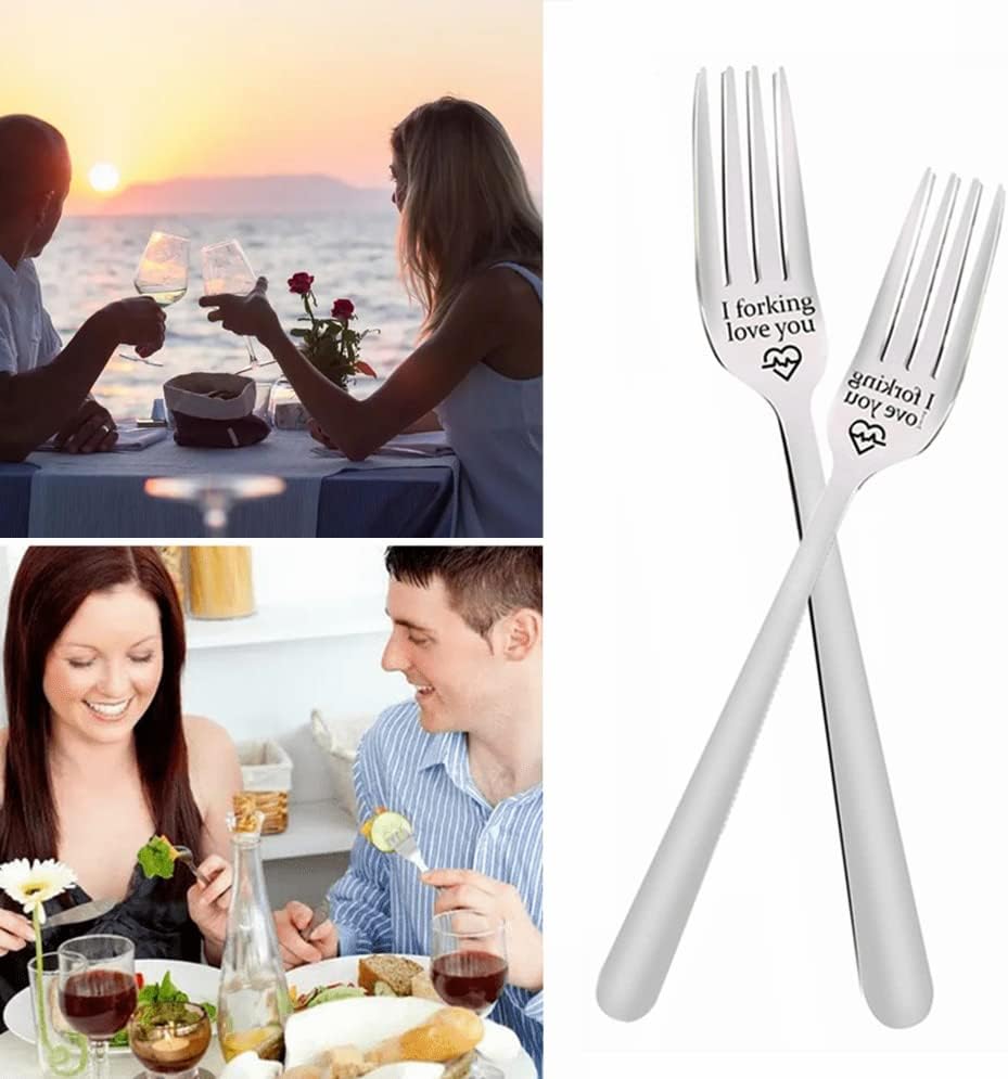 I Forking Love You Fork with Gift Box Engraved Fork Stainless Steel Dinner Forks Lettering Forks for Boyfriend Girlfriend Couples Valentines Day Gifts