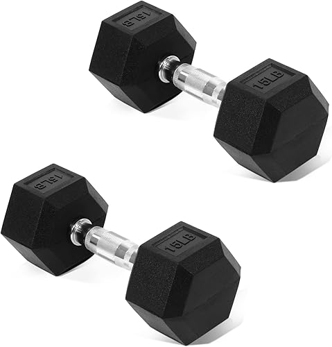 Miniatura 9 de Fitvids Hex Rubber Coated Dumbbells Hand Weights Pairs for Exercises and Fitness and Home Gym, Pairs