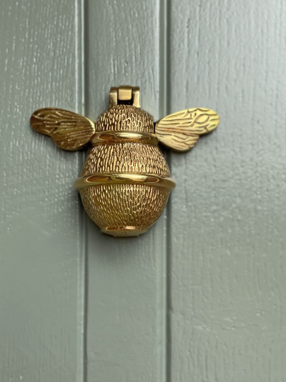 Gold Bee Heurtoir de porte d'entrée | Heurtoir en laiton massif poli doré avec plaque de gâche | UPVC | Meubles de porte d'entrée Bumblebee avec un design unique (laiton)