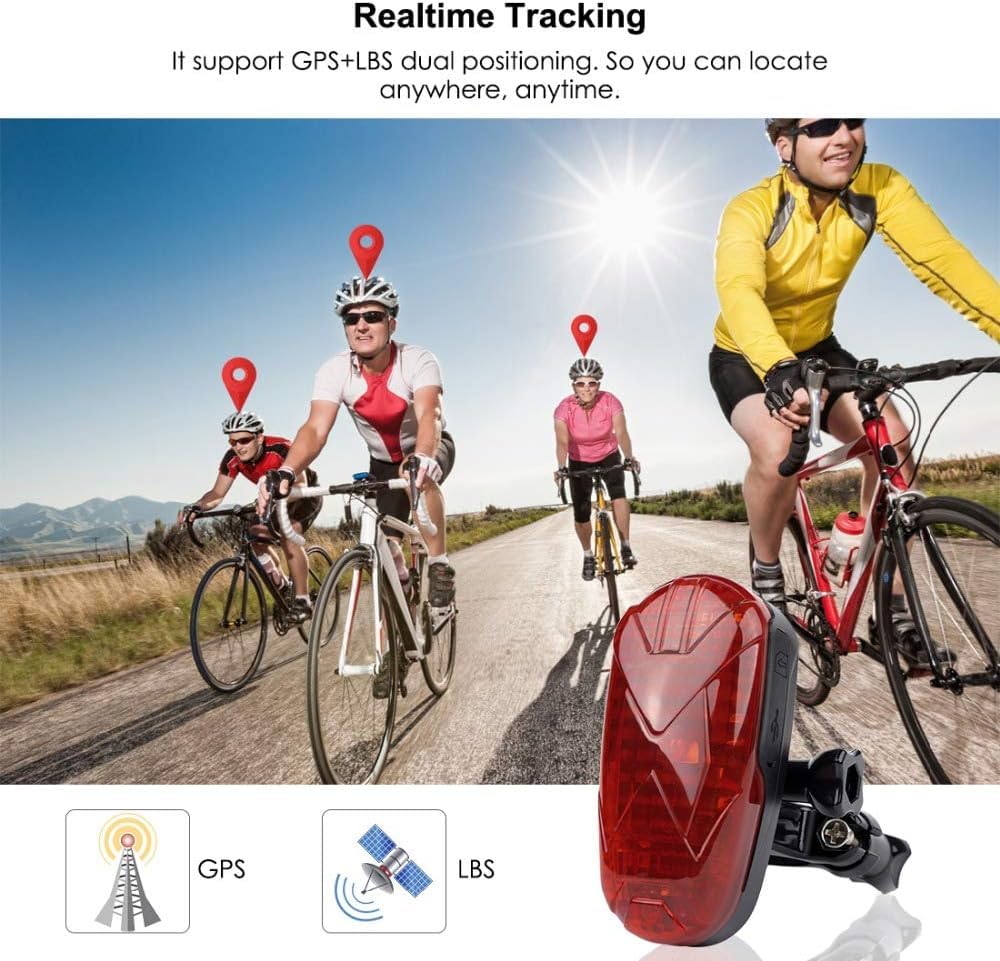 Winnes Rastreador GPS para Bicicleta 4G, luz Oculta para Bicicleta, rastreador GPS sin suscripción con SOS, 1800 mAh, 1800 días, rutas históricas, reproducción, Geo-Fence iOS, Android, SMS/App/Web