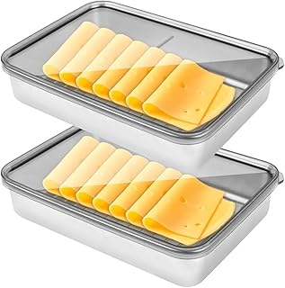 craftshou 2 Pcs Stainless Steel Bacon Container for Refrigerator 1L Deli Meat Saver Keeper Container with Airtight Lids Cold Cuts Food Storage Container for Fridge Kitchen Freezer,Cookie Holder