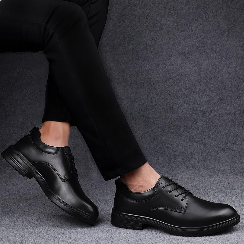 Scarpe eleganti da uomo Stringate Punta tonda Scarpe derby in pelle tinta unita Suola in gomma antiscivolo Tacco basso e alto antiscivolo Classico