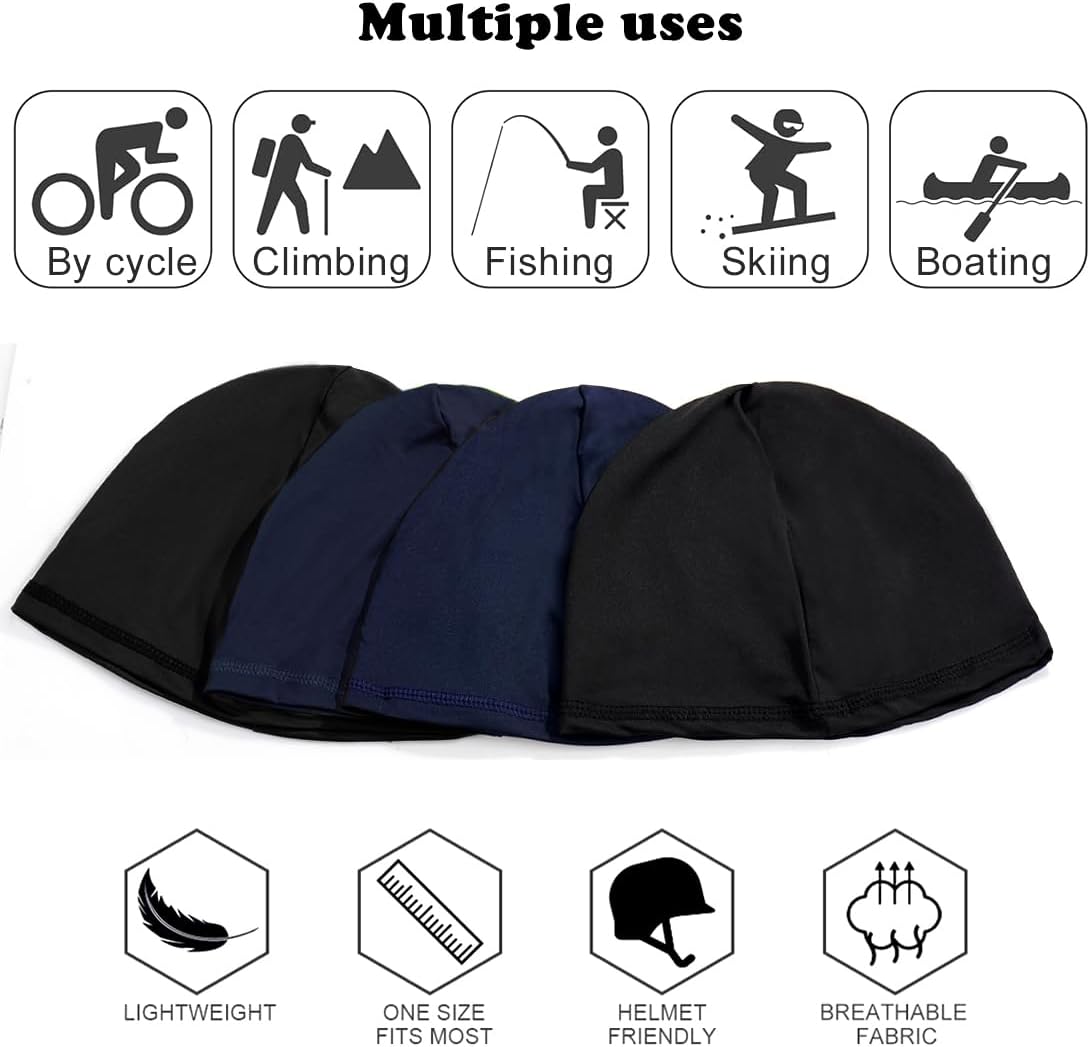 4 Pieces Skull Caps Running Cycling Beanie Hats Breathable Helmet Liner Sleep Hats for Men Women