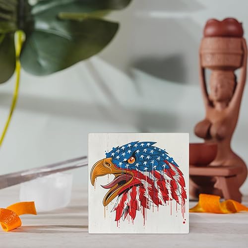 Miniatura 5 de Letrero rústico de madera con bandera estadounidense del 4 de julio, águila y águila americana, decoración de escritorio patriótica del 4 de julio,