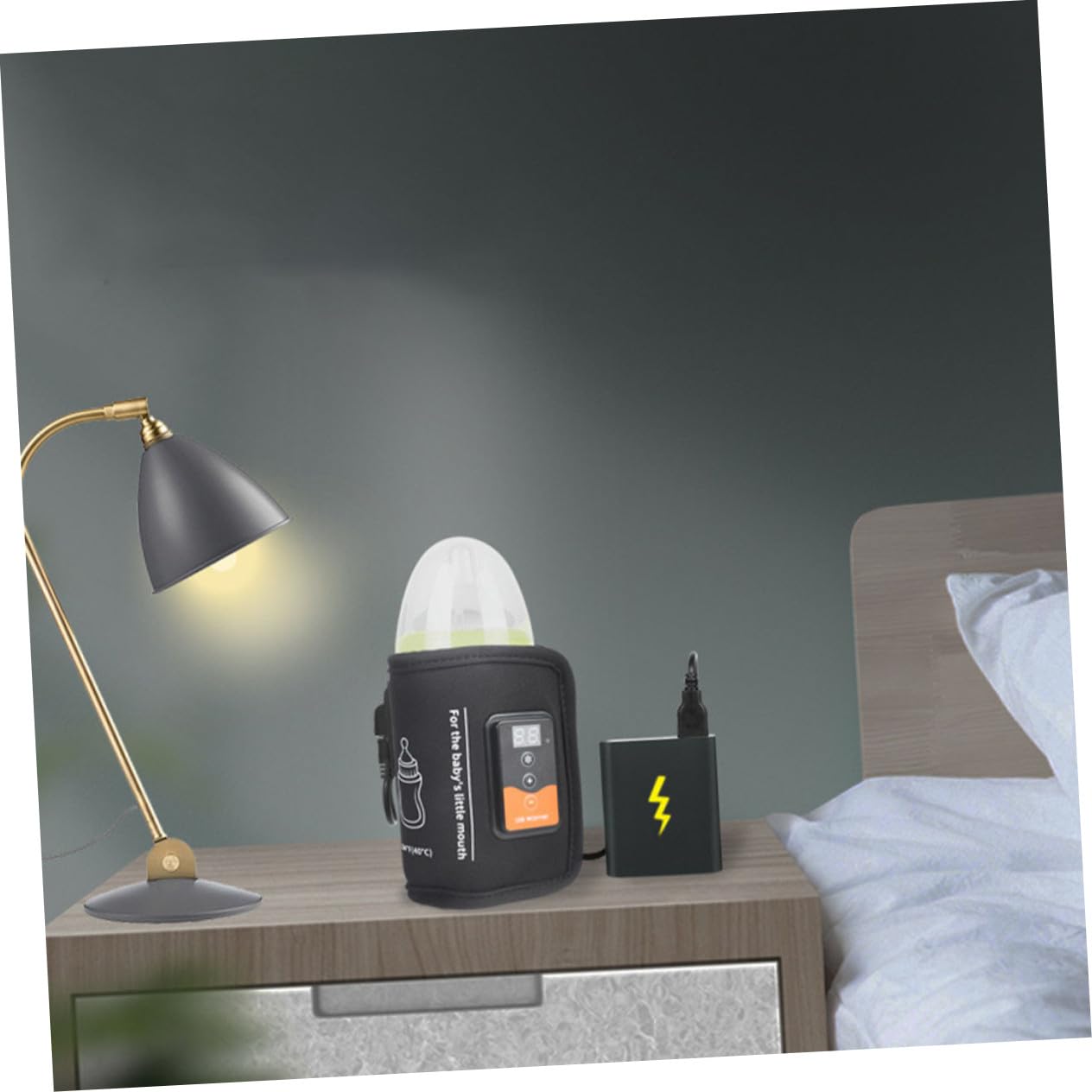 USB Bottle Warmer Portable Adjustable Temperature Milk Warmer with LCD Display Travel-Friendly Reusable Nursing Bottle Heating Sleeve for Night Feeding Black