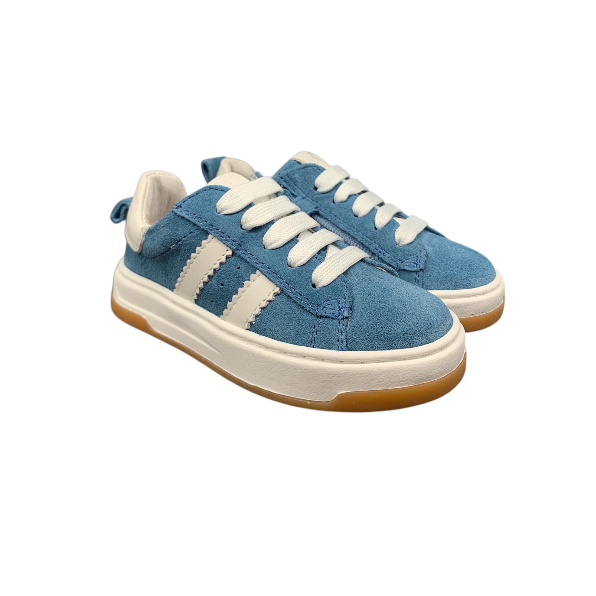 Balducci Sneakers Scarpe per Bambini, Suede Azzurro e Bianco,Lacci e Zip Laterale, Plantare Fisiologico Numeri dal 24 al 30