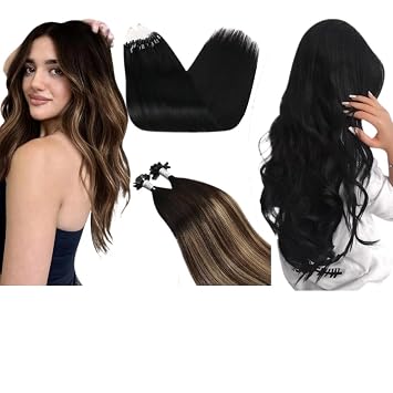 Ugeat 18 Inch Micro Bead Hair Extensions and Flat Tip Hair Extensions Balayage Black and Ash Blonde 50g 50s 2 Pack