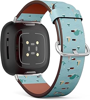 CJBROES Replacement Leather Watch Band, Compatible with Fitbit Versa 3 and Fitbit Sense of Wristband Bracelet Accessory - Sailing-Ships-Whales