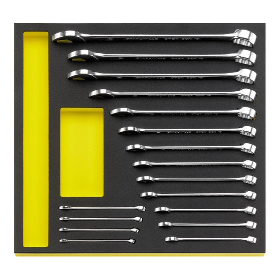 Stahlwille 96830351 17-Piece Combination Wrench Set (6mm - 24mm) with Tool Control System Inlays, Chrome Alloy & Chrome-Plated, TCS Size 350 x 350 x 60 mm, Made in Germany