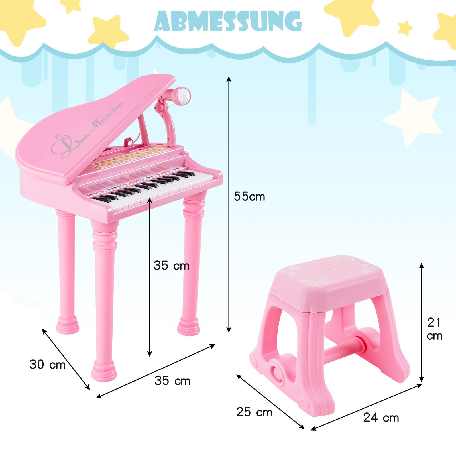 DREAMADE 31 Tasten Keyboard Kinder, E-Piano mit Hocker & Mikrofon & 3 Lehrmodi & 4 Rhythmen & Aufnahme, Elektronisches Klavier für Mädchen & Junge ab 3 Jahre (Rosa)