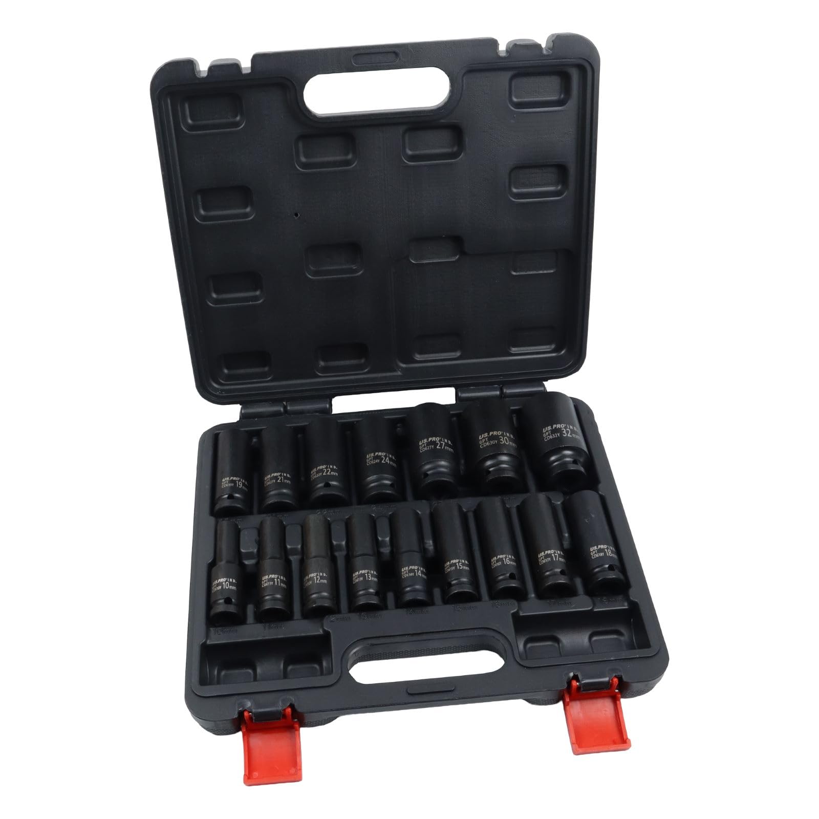 US PRO Juego de 16 llaves de vaso de impacto profundo de 6 puntos, estilo europeo, 10-32 mm