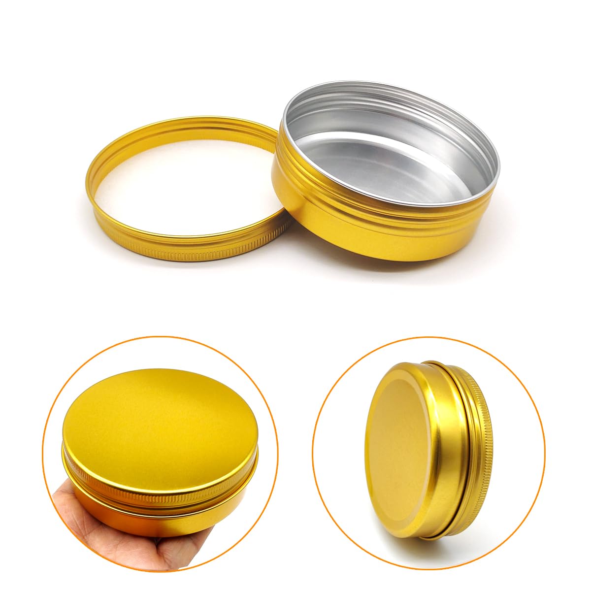 Lot de 6 bocaux en aluminium de 100 ml, contenants vides pour échantillons de voyage de 100 g avec couvercle à vis, boîtes en métal doré de 100 g pour DIY, baumes à lèvres, crème de visage
