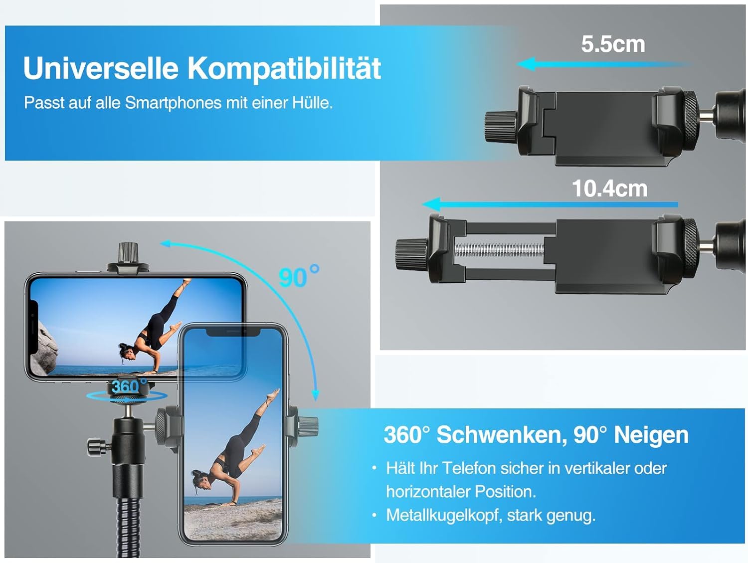 Elitehood 205cm Hoch Handy Stativ, Flexibel Overhead iPhone Stativ mit 43cm Verstellbarer Schwanenhals, Schwerlast Aluminium Tripod für iPhone 14 13 12 Pro Max Mini/Android Smartphone