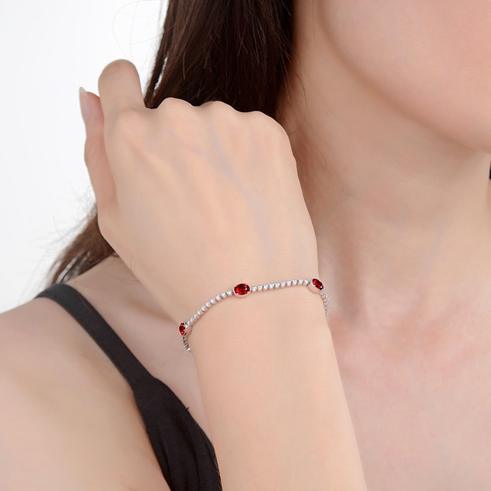 Bransoletka tenisowa dla kobiet białe złoto 9kt/18kt/14kt, rubinowe bransoletki 2ct 6,3 do 19,8 cm długości z diamentem, biżuteria ślubna dla kobiet