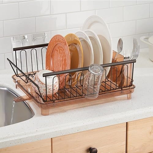 Miniatura 2 de mDesign Bandeja de cocina grande y moderna, bandeja extraíble para cubiertos y escurridor con boquilla giratoria ajustable, 3 piezas, bandeja de