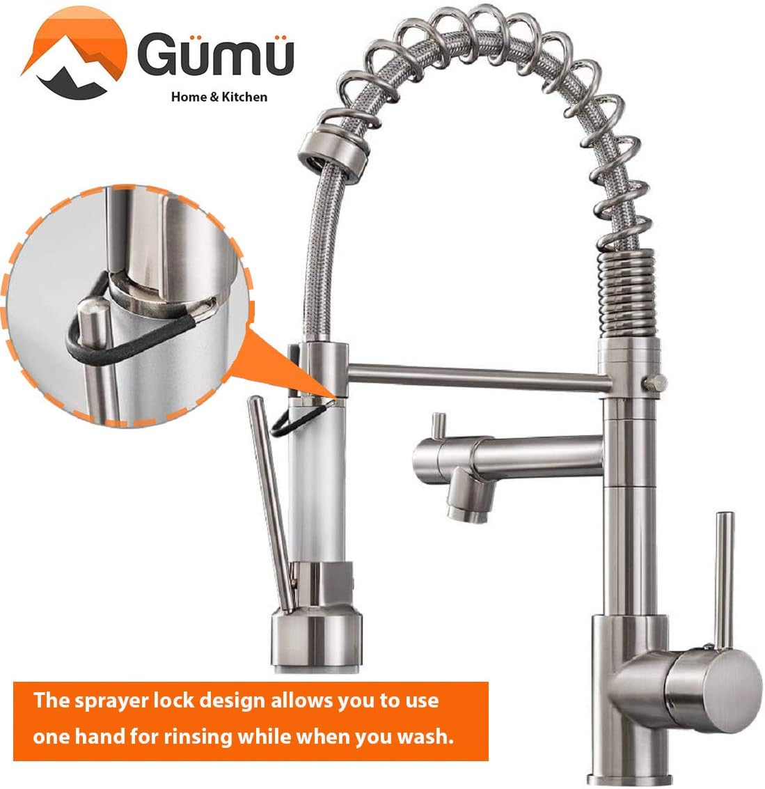 Flash Deals - 80% OFF GÜMÜ- Kitchen Faucet with Pull Down Sprayer,Commercial Single Handle High Arc Stainless Steel Brushed Nickel Kitchen Sink Faucet